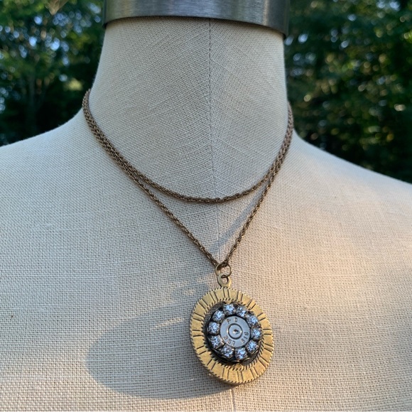 Reversible Spinner Rhinestone Bullet Pendant Necklace - Picture 13 of 16